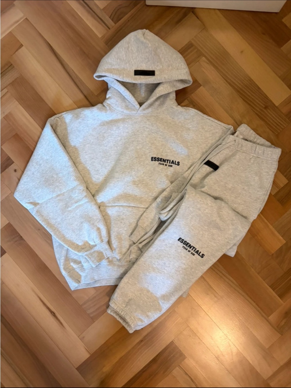 New Essentials Light Heather Grey Pullover Hoodie & Sweatpants Set with dustbag